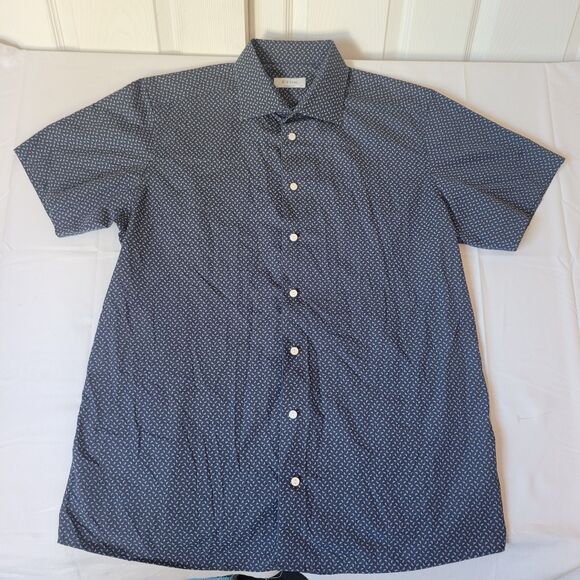 Eton Contemporary Fit Shirt 44 17.5 Blue Micro Print Short Sleeve Cotton - Picture 1 of 7